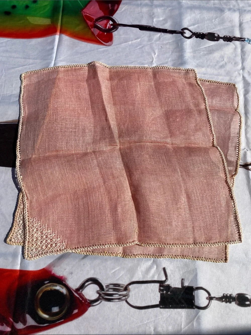 Vintage Dusty-Rose Hue Linen Napkins/Placemat Hand-Crocheted Trim - Set of 4
